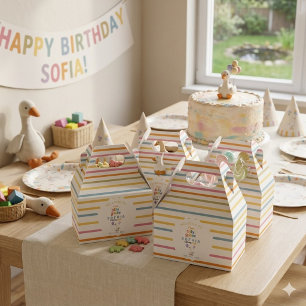 Caixinha De Lembrancinhas Cute Silly Goose Listras Pastel Gable de Aniversár