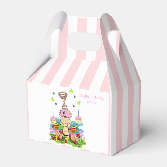 Caixinha De Lembrancinhas Cute Twin Happy Birthday Gable Favor Box Pink Blue (Frente)
