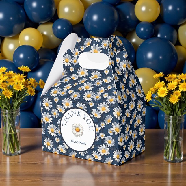 Caixinha De Lembrancinhas Daisies on Blue Denim Birthday  (Criador carregado)