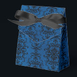 Caixinha De Lembrancinhas Damasceno Gótico Preto e Azul<br><div class="desc">Padrão de damasco rústico vintage preto em uma caixa de presente de textura azul desgastada,  ideal para casamentos góticos ou Halloween!</div>