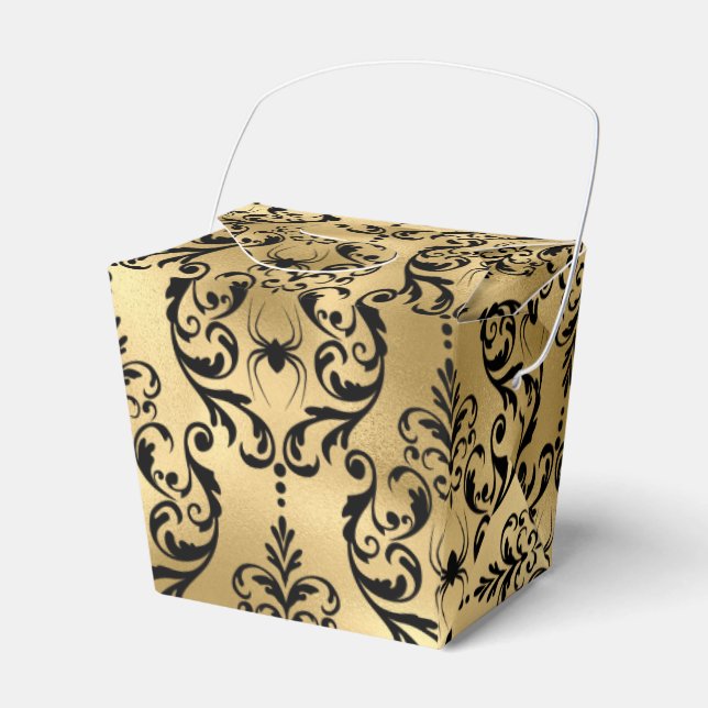 Caixinha De Lembrancinhas Damasco de Halloween Dourado e Preto (Frente)