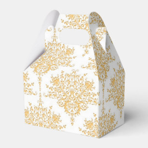 Caixinha De Lembrancinhas Damasco Floral Amarelo Dourado e Branco