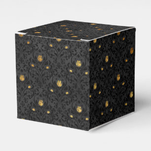 Caixinha De Lembrancinhas Damasco Floral Dourado e Dourado negro