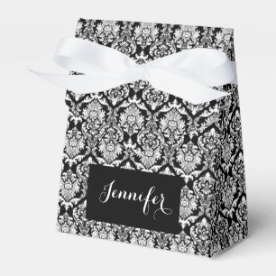 Caixinha De Lembrancinhas Damascos florais preto e branco Monogramed