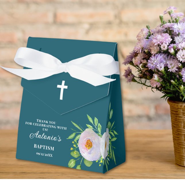 Caixinha De Lembrancinhas Dark Cyan Baby Boy Baptism Favor Box (Criador carregado)