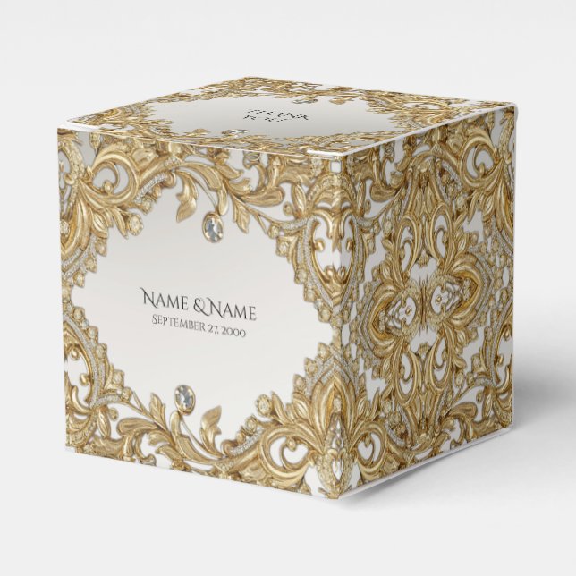 Caixinha De Lembrancinhas Decorative Dourado Favor Box (Frente)