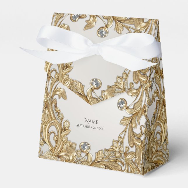 Caixinha De Lembrancinhas Decorative Dourado Favor Box (Frente)