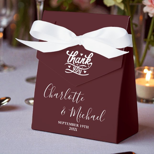 Caixinha De Lembrancinhas Deep Burgundy Script Minimalist Wedding (Criador carregado)