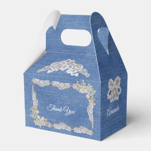 Caixinha De Lembrancinhas Denim Ivory-pérolas e rendas
