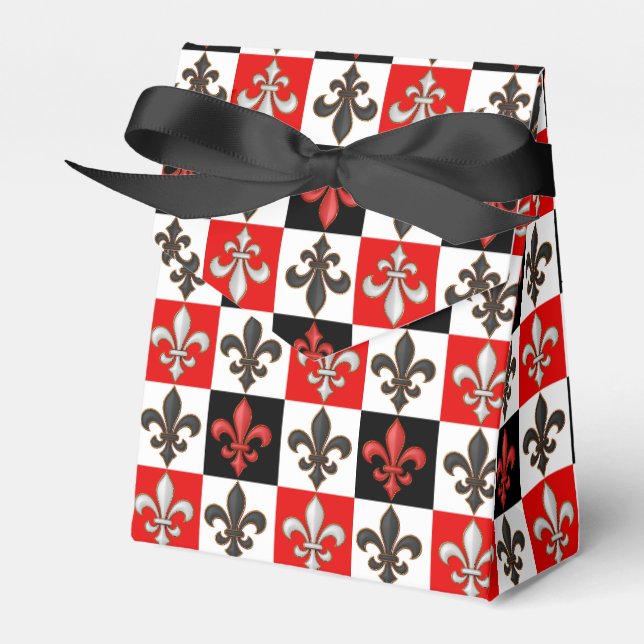 Caixinha De Lembrancinhas Design de Fleur-de-lis, branco-preto-vermelho (Frente)