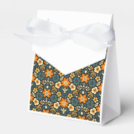 Caixinha De Lembrancinhas Design Floral Moderno em Azul Turquesa e Laranja