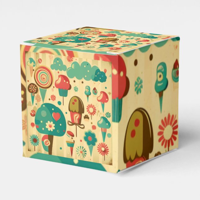 Caixinha De Lembrancinhas Design retrô fofo para crianças Cake Pop (Frente)