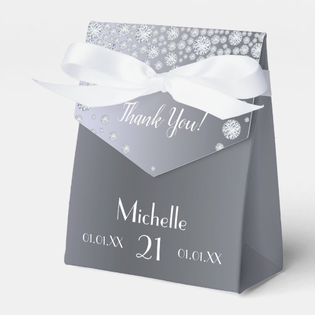 Caixinha De Lembrancinhas Diamantes de prata de aniversário (Frente)