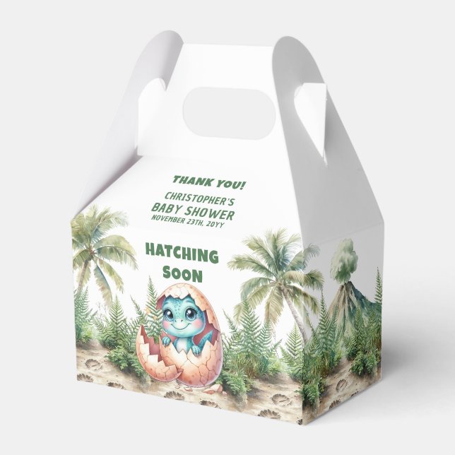 Caixinha De Lembrancinhas Dino Hatching Brevemente Baby Boy Obrigado Box (Frente)