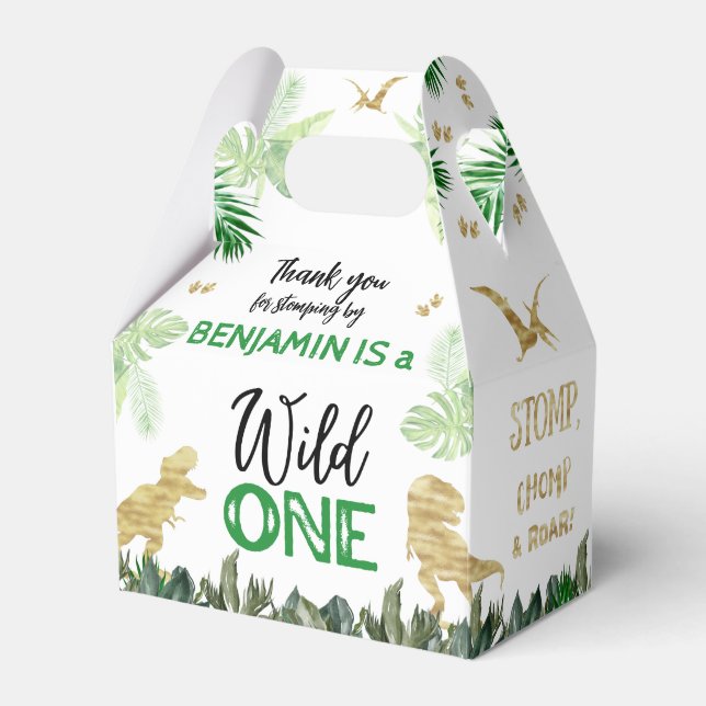 Caixinha De Lembrancinhas Dinossauros Primeira Festa de aniversário Selvagem (Frente)