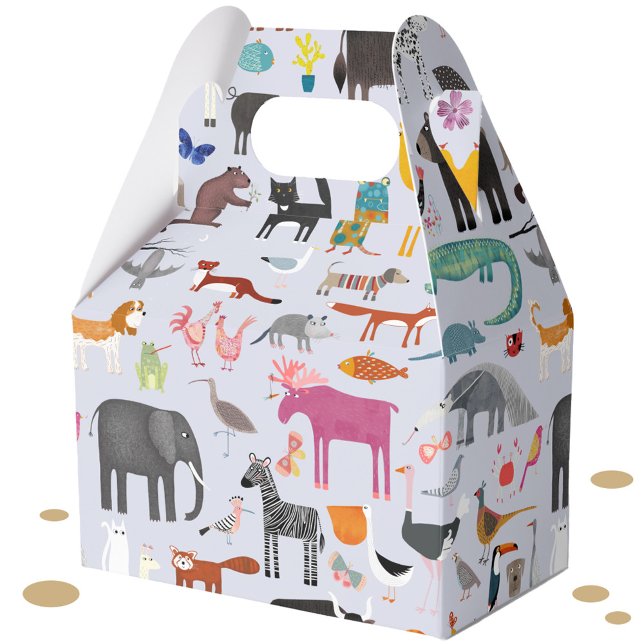 Caixinha De Lembrancinhas Diversão de Menagerie animal (Jungle, safari, zoo, wild and pet animals and bird design party favor box)