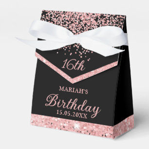 Caixinha De Lembrancinhas Doce 16 Glitter Girly Rosa Dourado Partido Negro