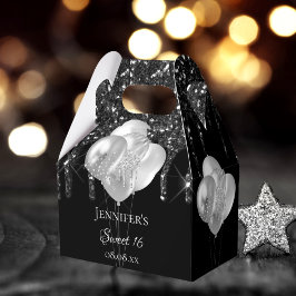 Caixinha De Lembrancinhas Doce 16 partes preto, brilho prateado, goteja balõ