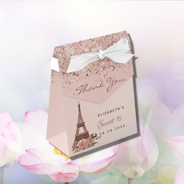 Caixinha De Lembrancinhas Doce 16 rosa gold obrigado Paris para você (Criador carregado)