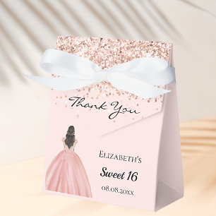 Caixinha De Lembrancinhas Doce 16 vestido de princesa dourada rosa
