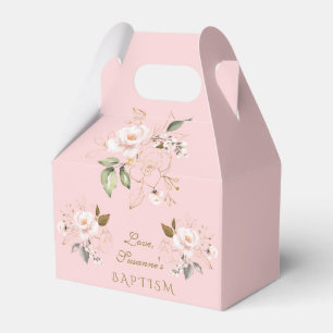 Caixinha De Lembrancinhas Dourada Floral  Batismo de Lúxo Rosa