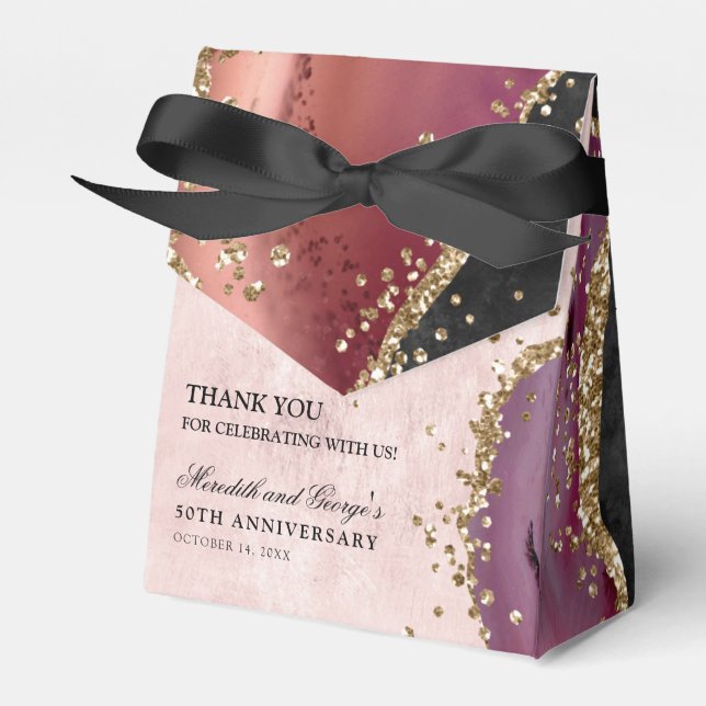 Caixinha De Lembrancinhas Dourada Glitter Marble Agate 50º Aniversário (Frente)