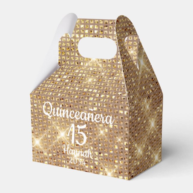 Caixinha De Lembrancinhas Dourada Quinceañera Girl 15 no Aniversário Obrigad (Frente)