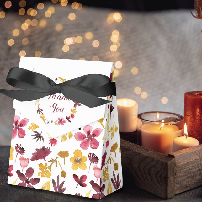 Caixinha De Lembrancinhas Dourada Watercolor Floral Muito Obrigado (Criador carregado)