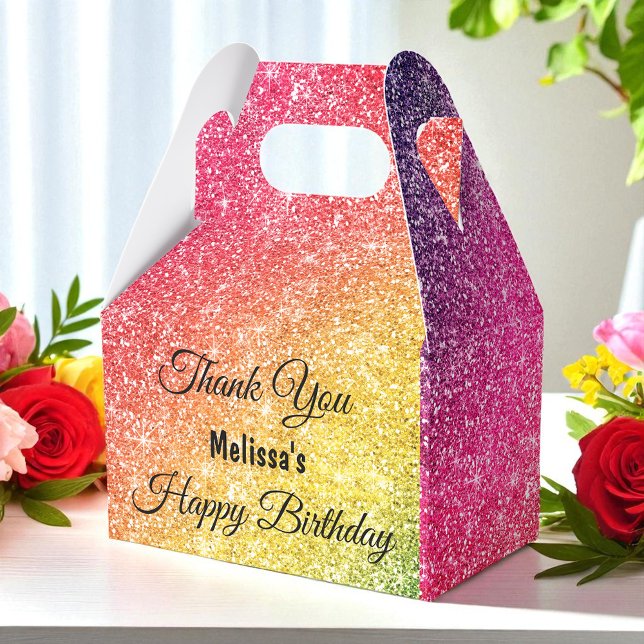 Caixinha De Lembrancinhas Dourado Amarelo Rosa Brilhante Obrigado (Criador carregado)