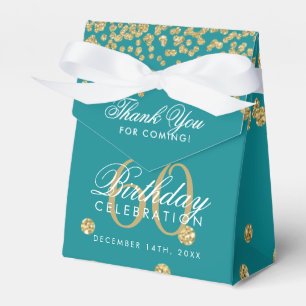 Caixinha De Lembrancinhas Dourado aniversário 60 anos Obrigado Confetti Tea