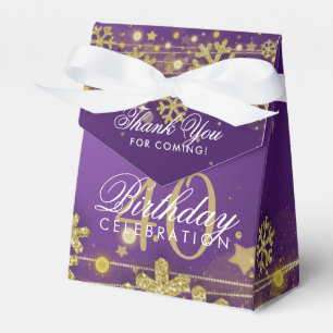 Caixinha De Lembrancinhas Dourado aniversário de 40 anos De Inverno Roxo Ob