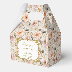 Caixinha De Lembrancinhas Dourado Casamento Floral , Belo Blush - Obrigado C