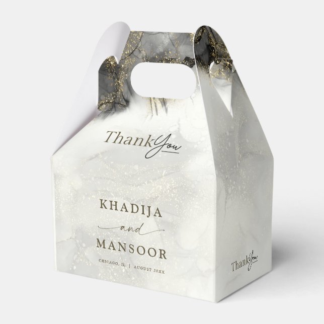 Caixinha De Lembrancinhas Dourado Casamento Islâmico com tinta Negra Moderna (Frente)