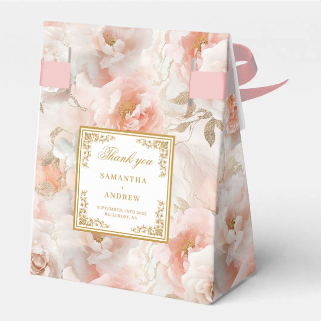 Caixinha De Lembrancinhas Dourado Casamento sofisticado - Obrigado (Sophisticated Blush Gold Wedding Thank You Box)