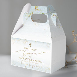Caixinha De Lembrancinhas Dourado Cross Boy Obrigado Primeira Comunhão