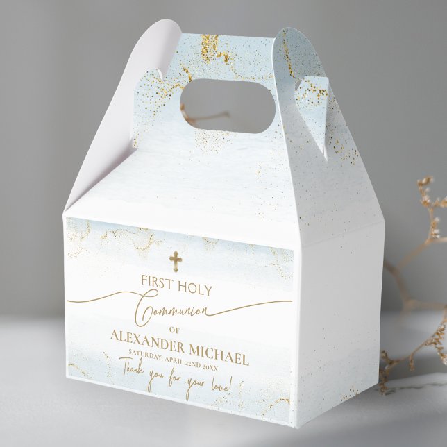 Caixinha De Lembrancinhas Dourado Cross Boy Obrigado Primeira Comunhão (Criador carregado)
