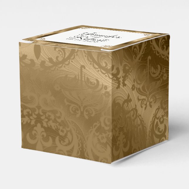 Caixinha De Lembrancinhas Dourado Damask Silk Posh Wedh Box (Frente)