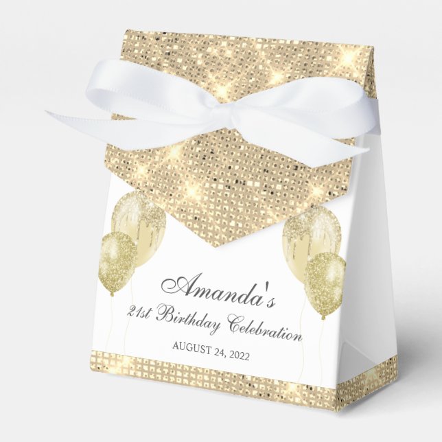 Caixinha De Lembrancinhas Dourado e Branco Glam Personalizável (Frente)