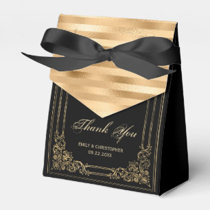 Caixinha De Lembrancinhas Dourado e elegante Casamento Negro, Obrigado