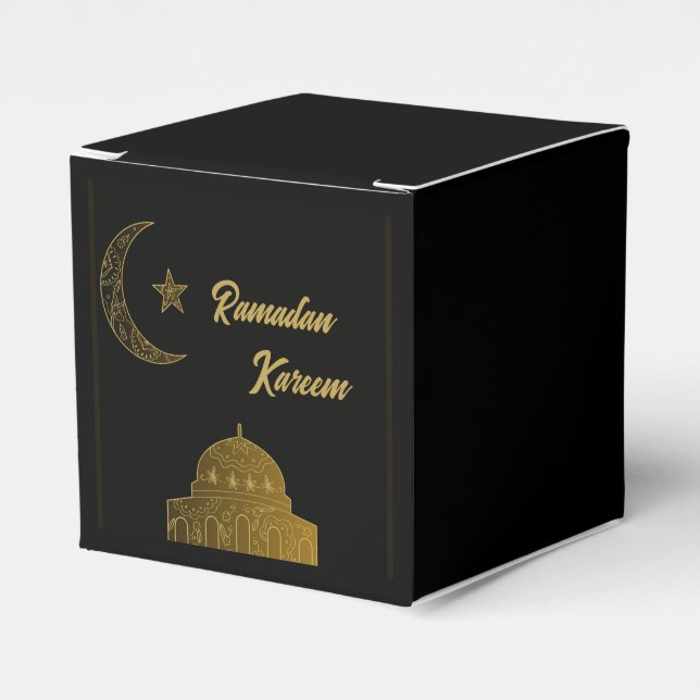 Caixinha De Lembrancinhas Dourado e negro feliz Ramadan Kareem 2024 (Frente)