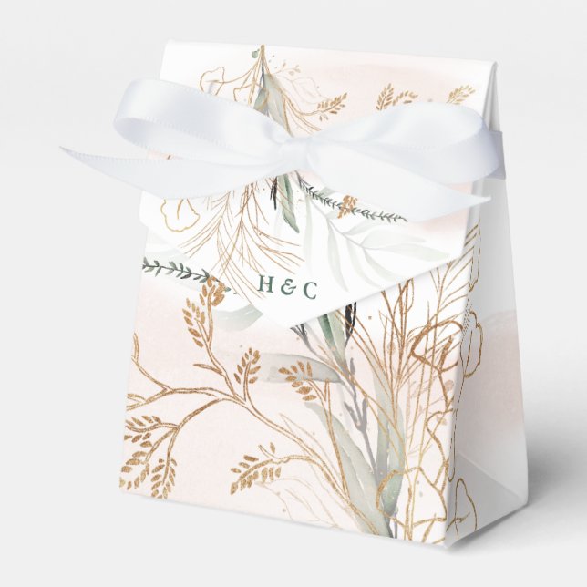 Caixinha De Lembrancinhas Dourado Eucalyptus Abstrato Greenery Funky (Frente)