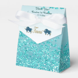 Caixinha De Lembrancinhas Dourado Taurus & Teal Blue Glitter Aniversário