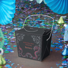 Caixinha De Lembrancinhas Dragão Preto Caprichoso em Damask para Festa de 16