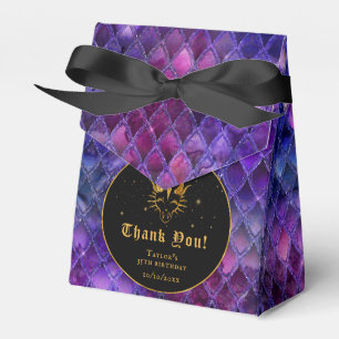 Caixinha De Lembrancinhas Dragão Roxo Escala Dourado Aniversário Obrigado