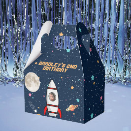Caixinha De Lembrancinhas Duas fotos do segundo aniversário Moon Rocket Ship
