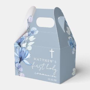Caixinha De Lembrancinhas Dusty Blue Floral Primeira Comunhão Santa