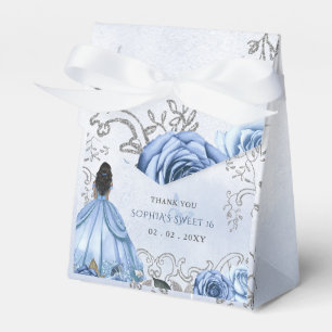 Caixinha De Lembrancinhas Dusty Blue Silver Floral Princess SWEET 16