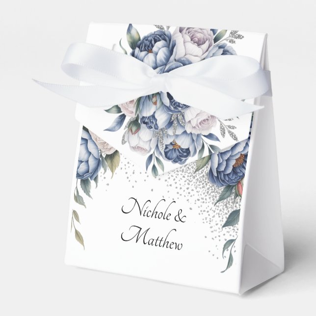 Caixinha De Lembrancinhas Dusty Blue & White Peony Weds (Frente)