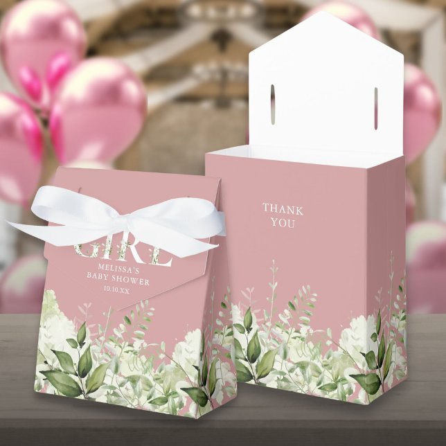 Caixinha De Lembrancinhas Dusty Rose É Uma Menina Chá De Bebê (Dusty Rose Its A Girl Greenery Baby Shower Favor Box)