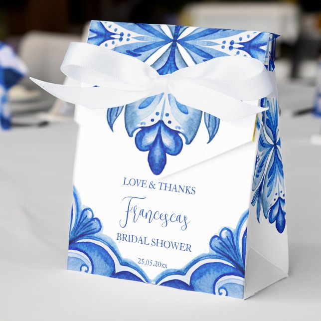 Caixinha De Lembrancinhas É mais azulejo azul, limão, chá de panela italiano (That's amore Blue tiles lemons vintage Italian citrus bridal shower personalized printed Favor Boxes)